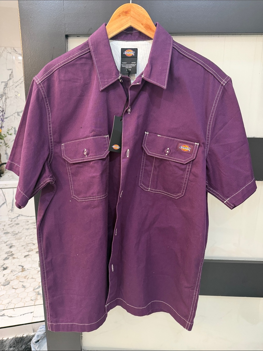 NWT Dickies Purple Short-Sleeve Button Front Work Shirt large